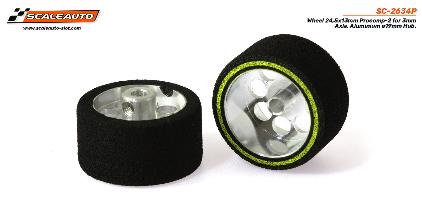 ScaleAuto SC-2634P - ProComp2 Sponge Tires 24.5 x 13mm + Aluminum Wheels 19mm OD - for 3mm axles