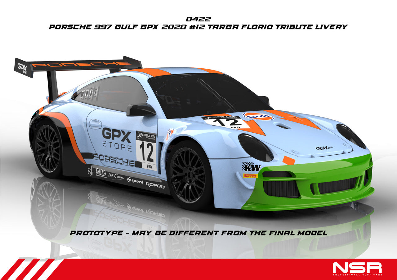 NSR 0422AW - PRE-ORDER NOW! - Porsche 997 GT3 - '20 Gulf GPX #12 - Targa Florio Tribute Livery