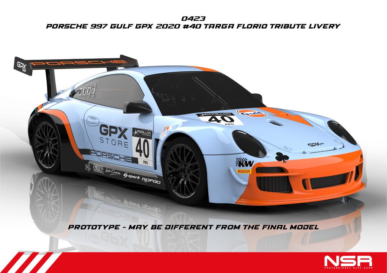 NSR 0423SW - PRE-ORDER NOW! - Porsche 997 GT3 - '20 Gulf GPX #40 - Targa Florio Tribute Livery