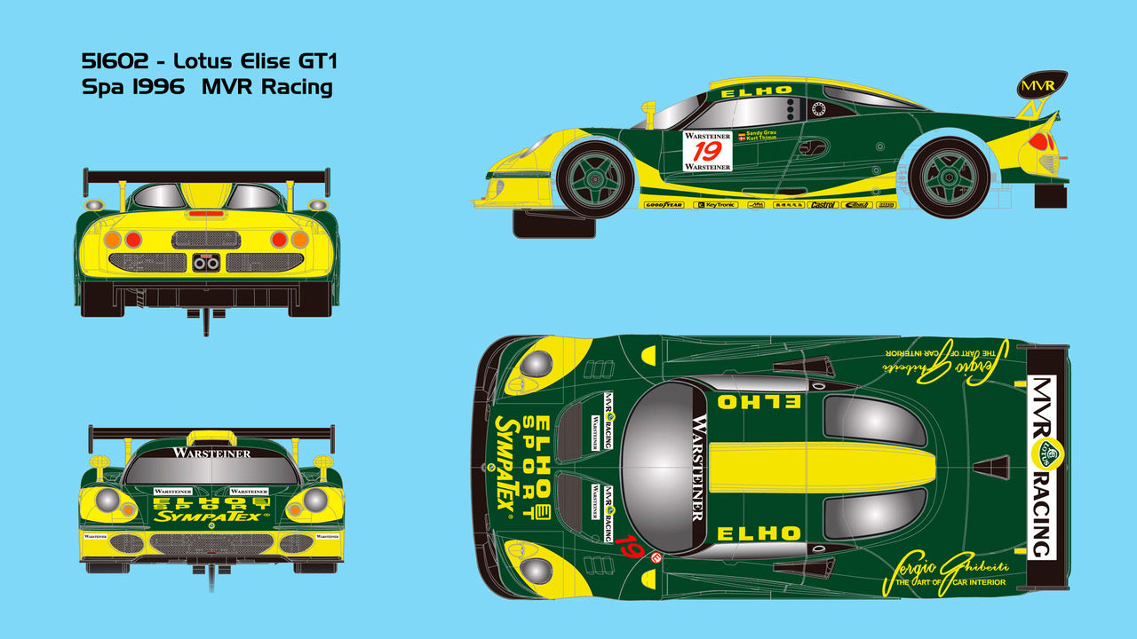 Avant Slot 51602 - PRE-ORDER NOW! - Lotus Elise GT1 - MVR Racing #19 - '96 Spa