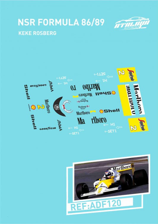 Atalaya Decals ADF120 NSR F1 - 1986 McLaren Mp4/2 - Estoril, Special Yellow Livery - Keke Rosberg