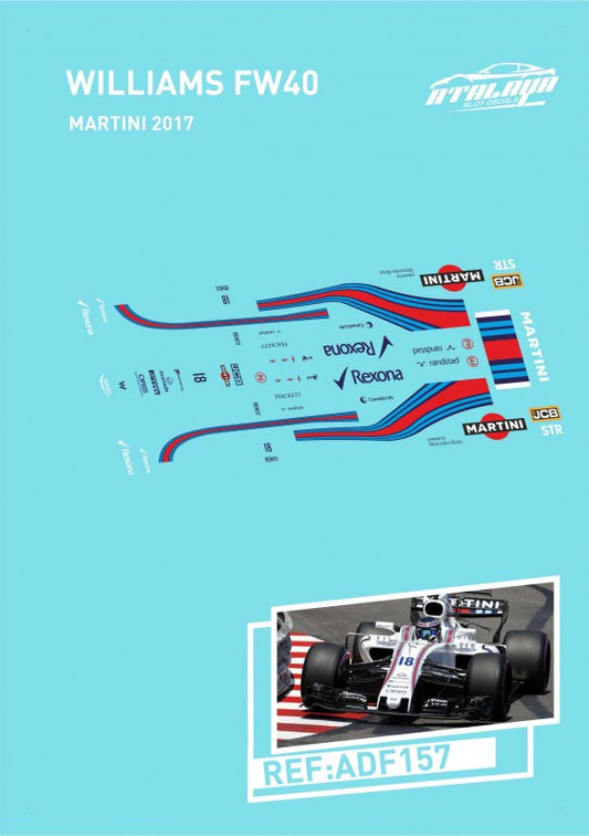 Atalaya Decals ADF157 - For Policar F1 - Williams Martini FW40 2017