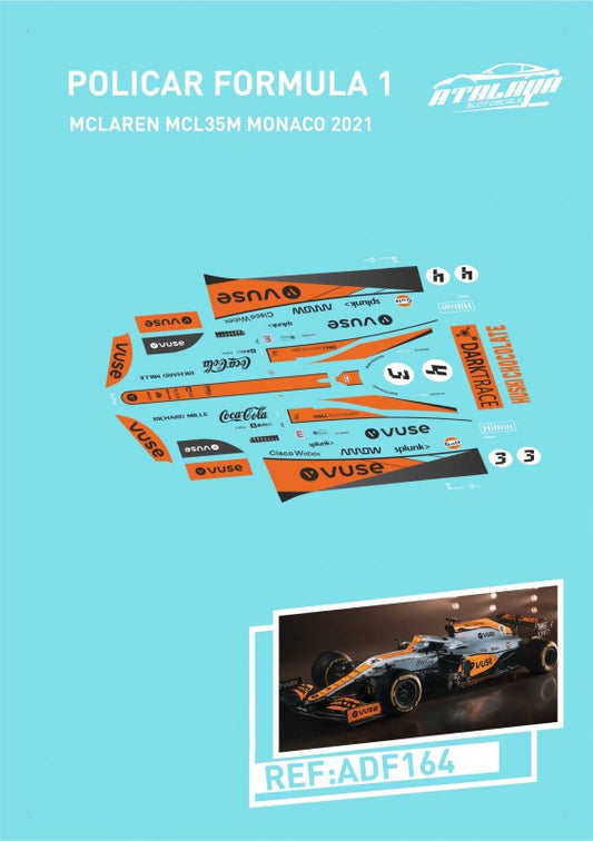 Atalaya Decals ADF164 - For Policar F1 - McLaren MCL35M 2021 - Monaco Gulf Special Livery