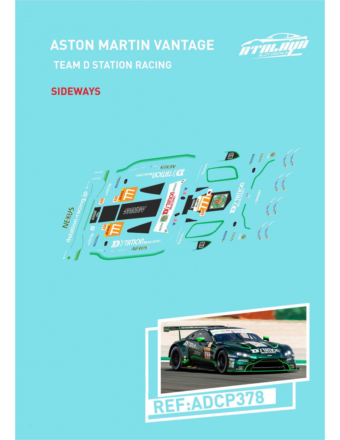 Atalaya Decals ADCP378 - For Sideways Aston Martin Vantage - Team D Station Racing