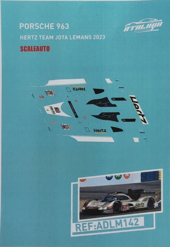 Atalaya Decals ADLM142 - For Scaleauto Porsche 963 - Hertz Team Jota #38 - '23 Le Mans