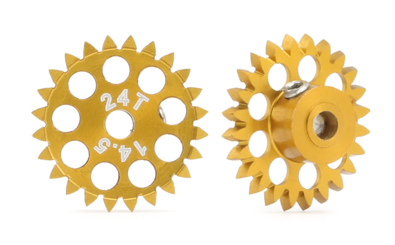 MR Slotcar - MR6524R - Anglewinder Gear-24Tx14.5mm-ERGAL Gold-3/32" axle