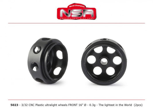 NSR5023 3/32 CNC PLASTIC ULTRALIGHT WHEELS FRONT 16" DIAMETER - ONLY 0.3g!!! THE LIGHTEST IN THE WORLD!!! (2pcs)