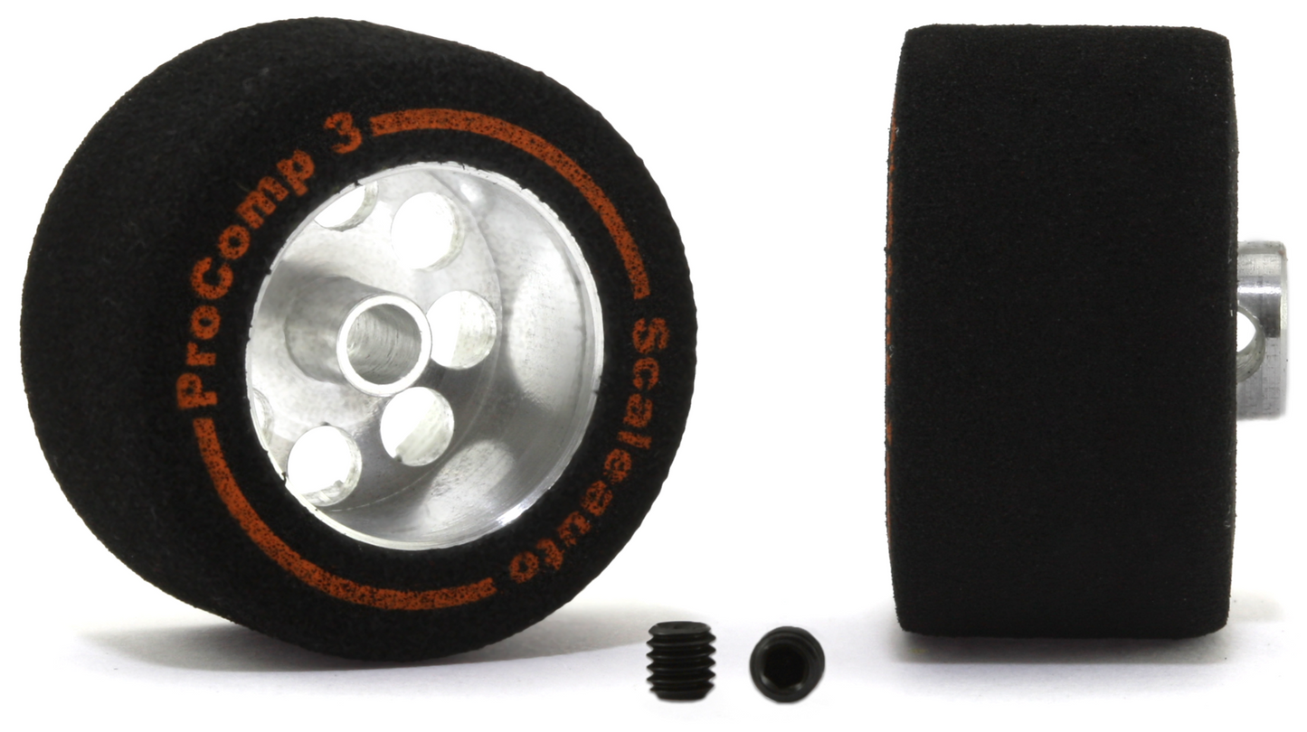 Scaleauto SC-2403P - ProComp3 Sponge Tires 23.25 x 13mm + Aluminum Wheels 15mm OD - for 3mm axles