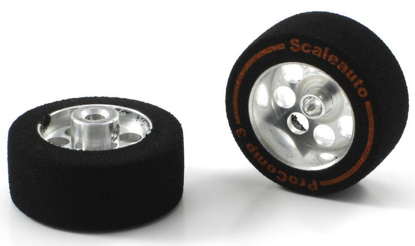 Scaleauto SC-2407P - ProComp3 Sponge Tires 26.75 x 13mm + Aluminum Wheels 17mm OD - for 3mm axles