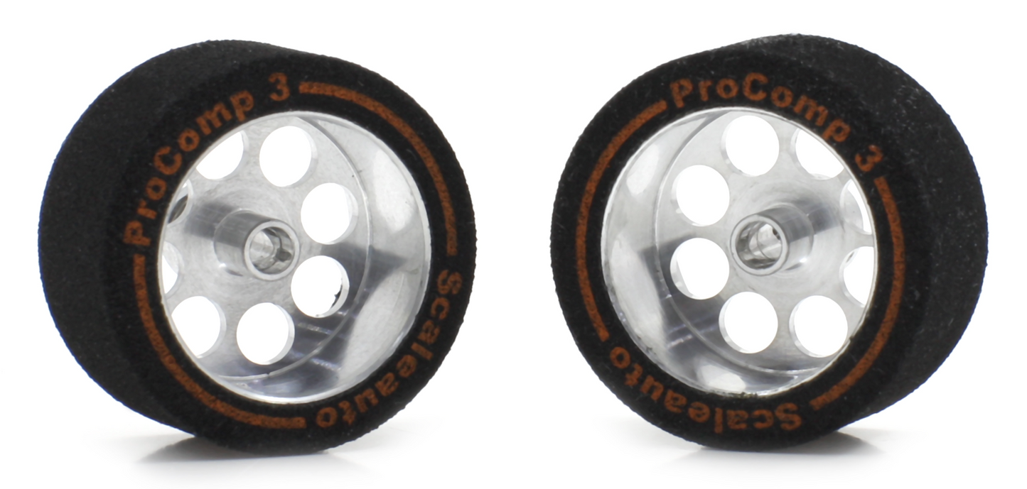 Scaleauto SC-2434P - ProComp3 Sponge Tires 24.5 x 13mm + Aluminum Wheels 19mm OD - for 3mm axles