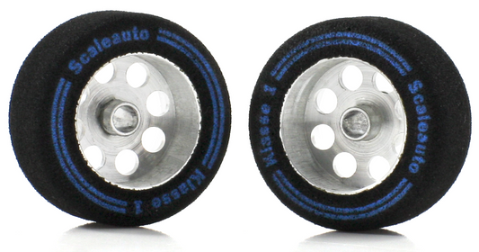 Scaleauto SC-2716P - HardComp Sponge Tires 24.2 x 11mm + Aluminum Wheels 16mm OD - for 3mm axles
