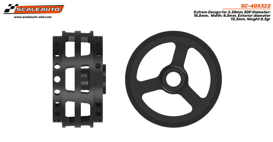 Scaleauto SC-4053Z2 - 3D-Printed Plastic Wheels - 15.5 x 8.5mm - Extremely Lightweight - pair