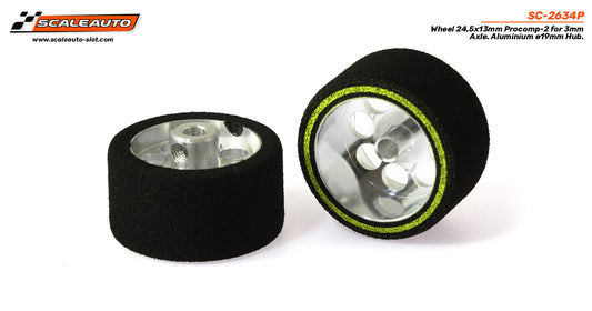 ScaleAuto SC-2634P - ProComp2 Sponge Tires 24.5 x 13mm + Aluminum Wheels 19mm OD - for 3mm axles